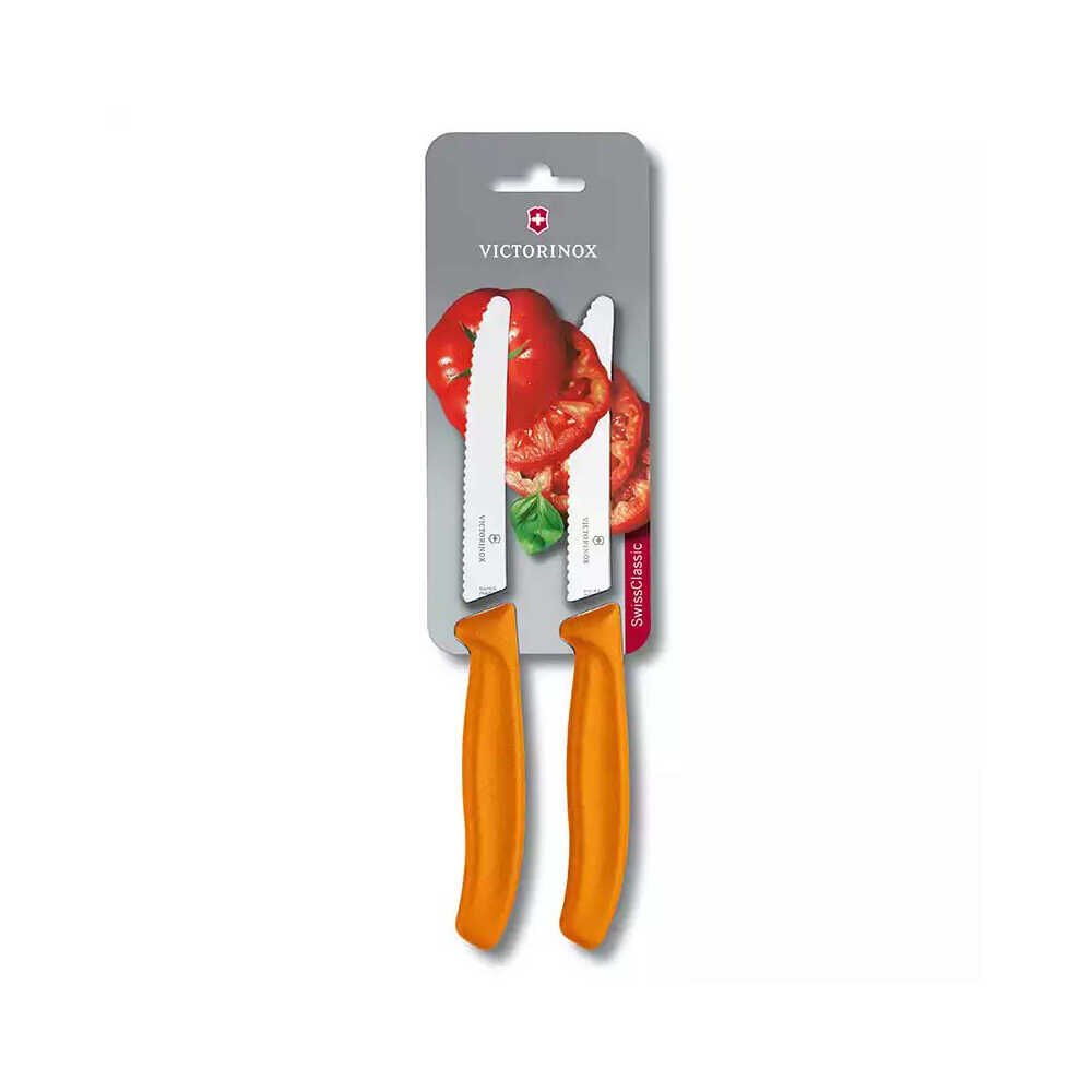 Victorinox 6.7836.L119B 11cm Turuncu 2li Tırtıklı Domates ve Sofra Bıçağı, Blisterli Paket