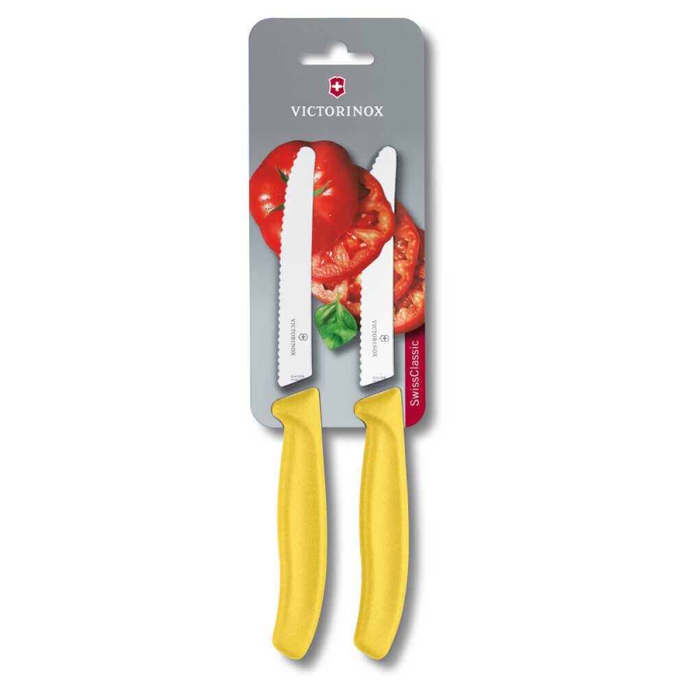 Victorinox 6.7836.L118B 11cm Sarı 2li Tırtıklı Domates ve Sofra Bıçağı, Blisterli Paket