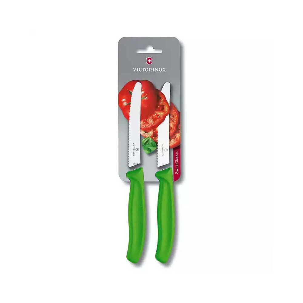 Victorinox 6.7836.L114B 11cm Yeşil 2li Tırtıklı Domates ve Sofra Bıçağı, Blisterli Paket
