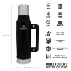 Stanley Klasik Vakumlu Çelik Termos 1.4 Lt Siyah