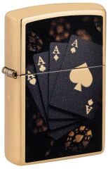 Zippo Classic Lucky Aces Poker Design High Polish Brass Çakmak 47141